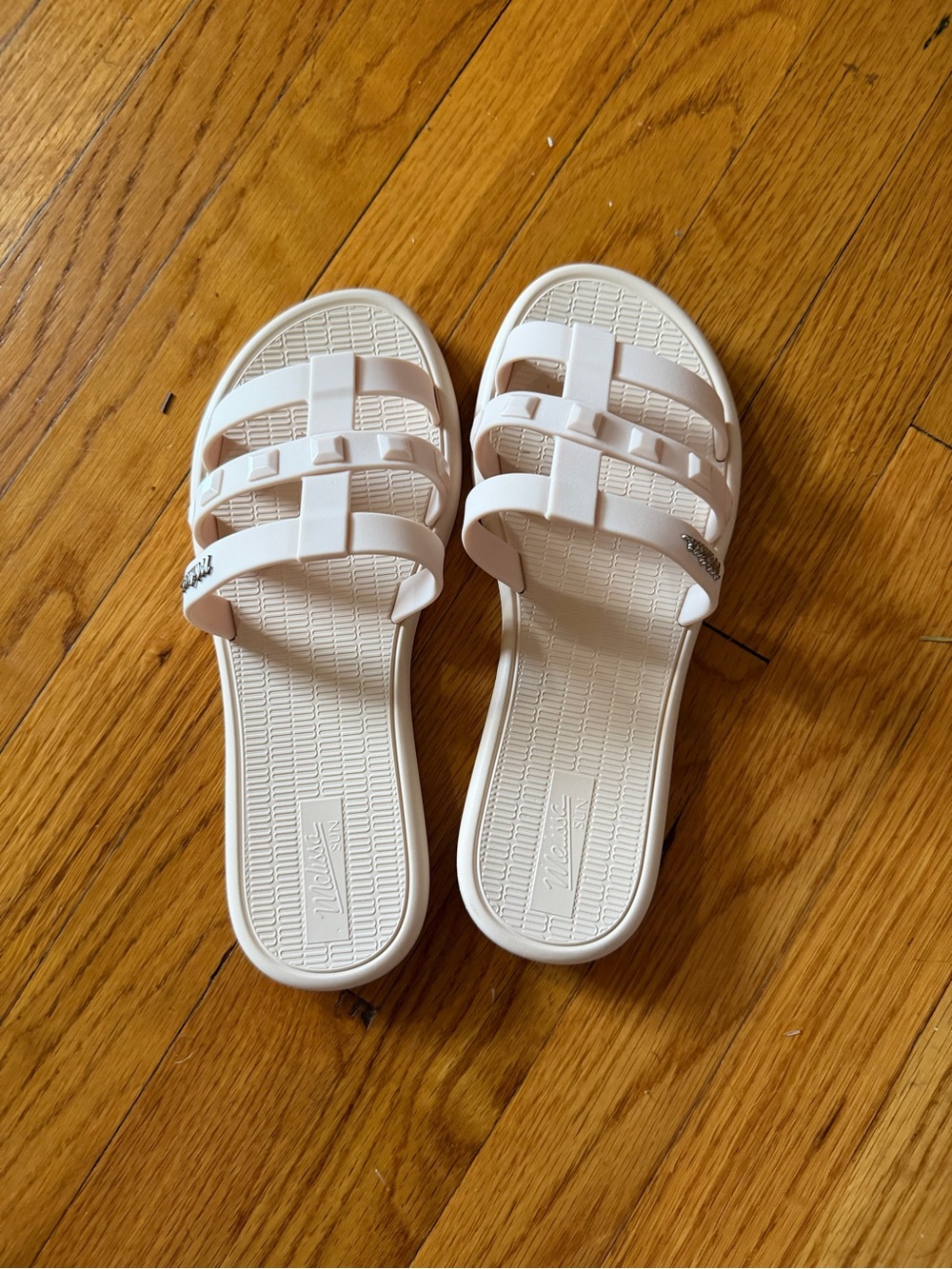 Melissa White Slide Sandals with Triple-Strap Design